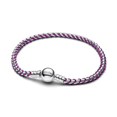 Pandora Armband Lilafarbene Kordel Kastenkette Silber 593816C03