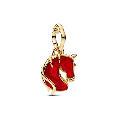 Pandora Charm-Anhänger Rotes Feuerpferd Murano 14K Vergoldet 764431C01