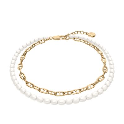 Fossil Armband Damen Heritage Pearl D-Link Metall Gold-Ton JA7322710