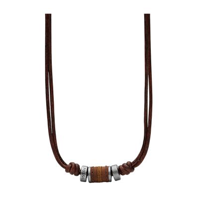 Fossil JF00899797 Halskette mit Anhänger Herren Rondell Leder Edelstahl