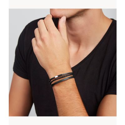 Fossil JF03322040 Armband Herren Multi-Strand Steel and Black Leather
