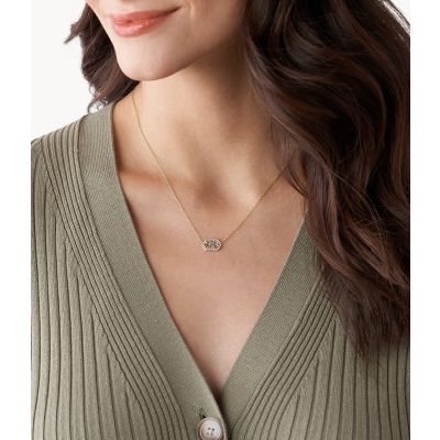 Fossil JF03864710 Halskette mit Anhänger Val Holiday Sparkles Perlmutt Gold-Ton