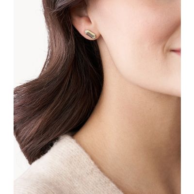 Fossil JF03865710 Ohrstecker Damen Val Black and Gold Perlmutt Schwarz Edelstahl