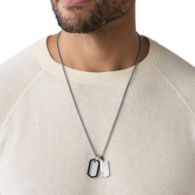 Fossil JF03996040 Halskette mit Anhänger Herren Chevron Dog Tag Edelstahl 61 cm