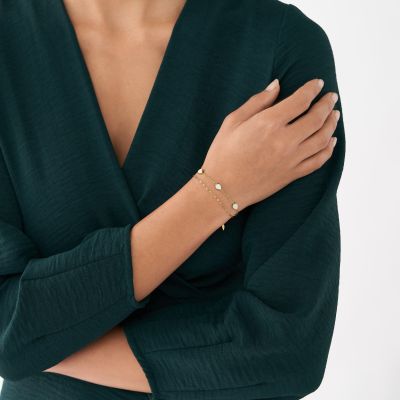 Fossil JF04317710 Gliederarmband Damen Teardrop Perlmutt Weiß Gold-Ton