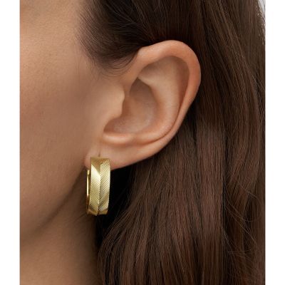 Fossil JF04537710 Creolen Ohrringe Damen Harlow Linear Texture Edelstahl Gold