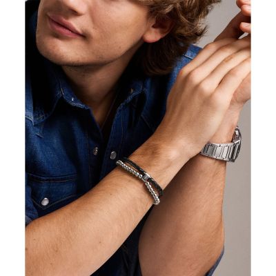 Fossil Armband Herren Beads Multi Strand Leder Edelstahl JF04855040