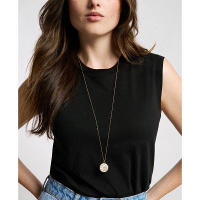 Fossil Halskette-Anhänger Perlmutt Edelstahl Gold-Ton 86 cm JF04864710