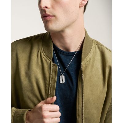 Fossil Halskette-Anhänger Herren Knurled Dog Tag Edelstahl JF04882040