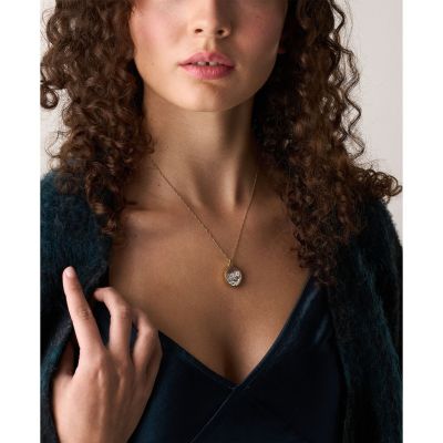 Fossil Halskette mit Anhänger Mond Stern Edelstahl Goldton JF04893710