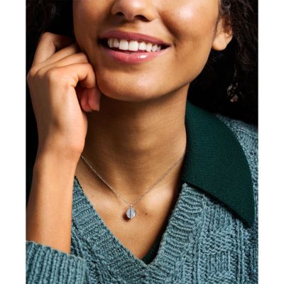 Fossil Halskette mit Anhänger Damen Perlmutt Edelstahl Silber-Ton JF04909040