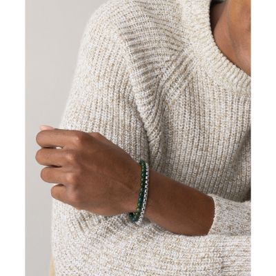 Fossil Armband-Set Herren Perlen Achat Grün und Edelstahl JF04940SET