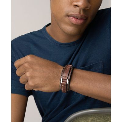 Fossil Armband Herren Machine Edelstahl Braunes Leder JF04941040