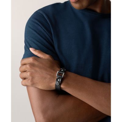 Fossil Armband Herren Machine Schwarz Leder Edelstahl JF04946040