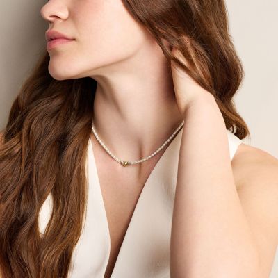 Fossil Halskette Damen Harlow Rondelles Edelstahl Gold-Ton JF04992998