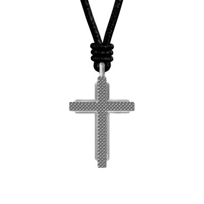 Fossil Halskette mit Anhänger Kreuz Edelstahl Leder Schwarz JF05006040