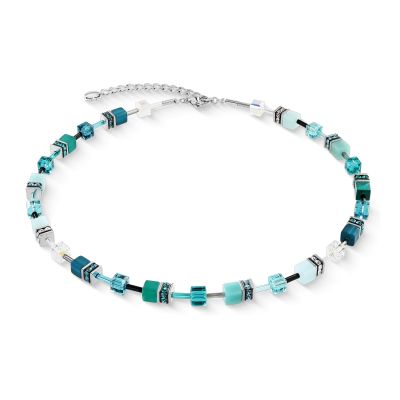 Coeur de Lion Halskette GeoCUBE® Iconic Teal Silber-Ton 2838/10-0624