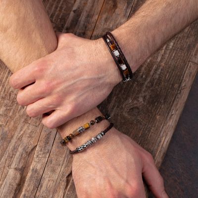 Coeur de Lion Armband Herren 3-reihig Tigerauge Leder 0921/30-1100