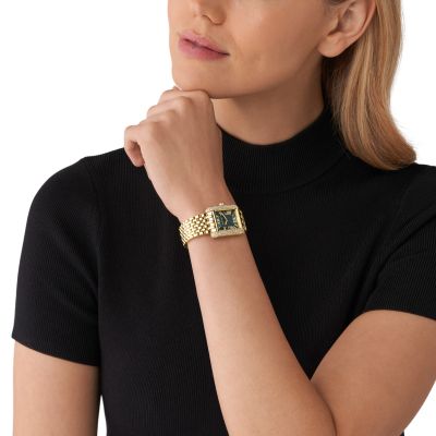 Michael Kors Damen-Uhr Emery Grün Quarz Edelstahl-Band Gold-Ton MK4742