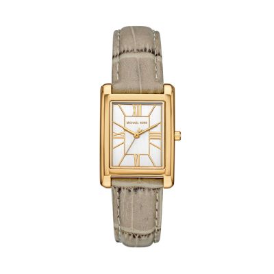 Michael Kors Damen-Uhr Essex Quarz Leder-Band Goldton MK4964