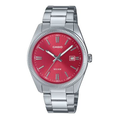 Casio Unisex-Uhr Timeless Rot Quarz Edelstahl-Band MTP-1302PD-4AVEF