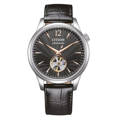 Citizen Herren-Uhr Klassik Schwarz Automatik Leder-Armband NH9131-14E