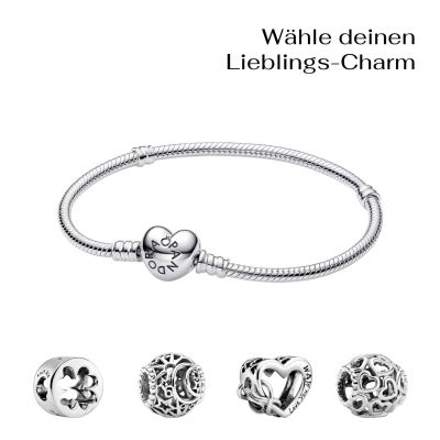 Pandora Starter-Set Armband Herzverschluss und Wunsch-Charm