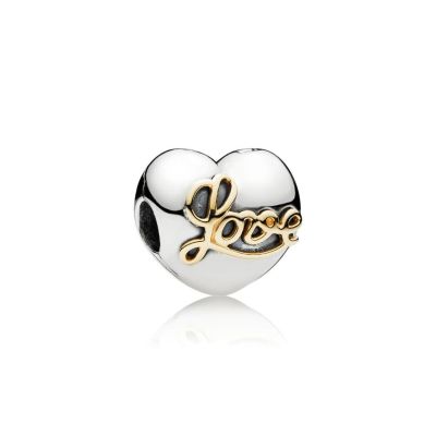 Pandora Charm Clip Goldene Schrift Love Sterlingsilber 14K Gold 791735