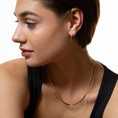 Xenox Collier Fischgrätenkette Basic Silber Vergoldet KHE030G