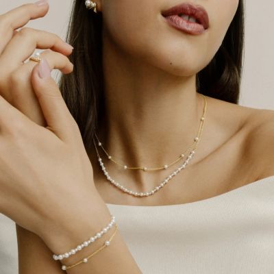 Xenox Halskette Damen Pearl Sea Silber 18k Vergoldet 45 cm XS91925G