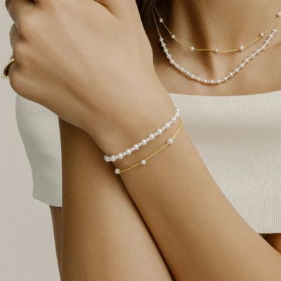 Xenox Armband Damen Pearl Sea Sterlingsilber 18k Vergoldet XS91930G