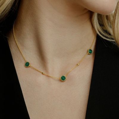 Xenox Halskette Damen Orbit Malachit Silber 18k Vergoldet XS91976G