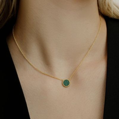 Xenox Halskette-Anhänger Orbit Malachit Silber 18k Vergoldet XS91978G