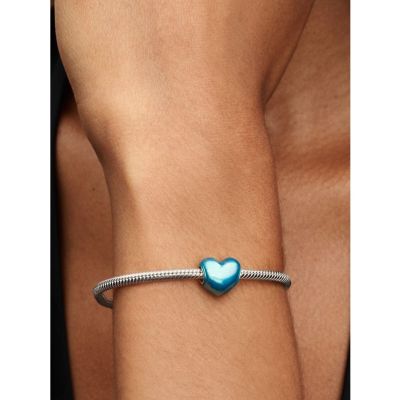 Pandora Charm Himmelblaues Metallic-Herz Sterling-Silber 793337C06