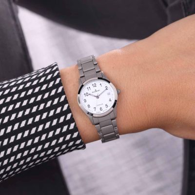 Dugena Damen-Uhr Semper Weiß Analog Quarz Titan-Armband 4460331