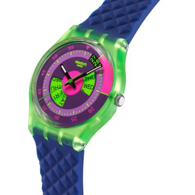 Swatch Armband-Uhr Neon Skychar Analog Quarz Silikon-Band SO28G704