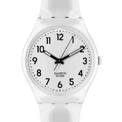 Swatch Armband-Uhr Just White Soft Analog Quarz Silikon-Band SO28W107-S14