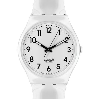 Swatch Armband-Uhr Just White Soft Analog Quarz Silikon-Band SO28W107-S14