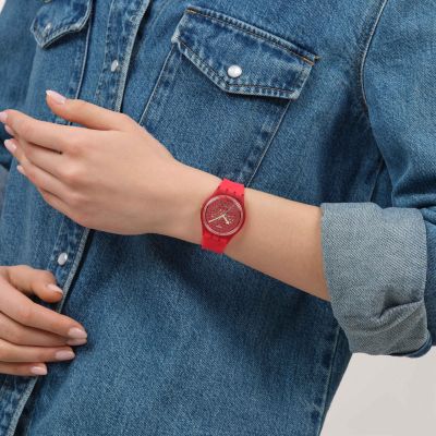 Swatch Armband-Uhr Love In Scarlet Quarz Silikon-Band SO28Z122