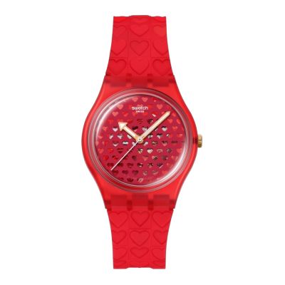 Swatch Armband-Uhr Love In Scarlet Quarz Silikon-Band SO28Z122