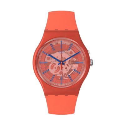 Swatch SO29R107-5300 Armband-Uhr Redder Than Red Pay Quarz Silikon-Band Ø 41 mm
