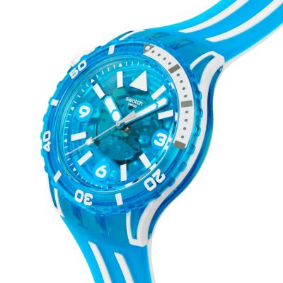 Swatch Armband-Uhr Blue Fire Analog Quarz Silikon-Band SSCU09S100