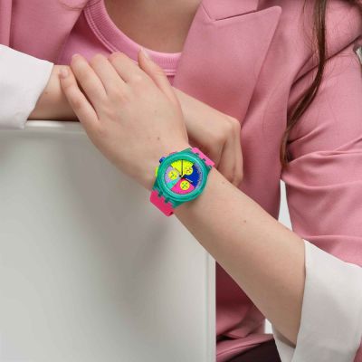 Swatch Armband-Uhr Neon Flash Arrow Chronograph Silikon-Band SUSG408