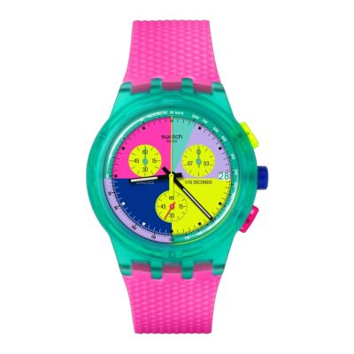 Swatch Armband-Uhr Neon Flash Arrow Chronograph Silikon-Band SUSG408