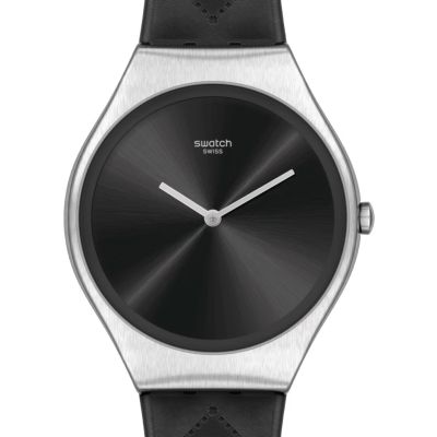 Swatch SYXS136 Armband-Uhr Black Quilted Analog Quarz Leder-Band Ø 38 mm