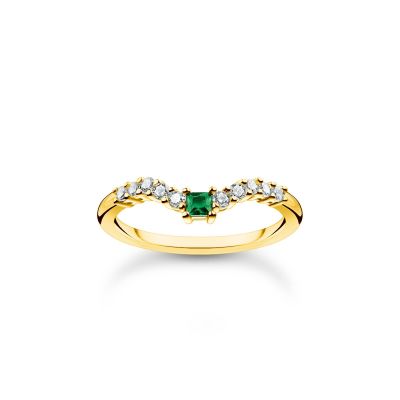Thomas Sabo TR2398-971-7 Ring Damen Grüner Stein mit Weißen Steinen Gold