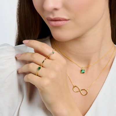 Thomas Sabo TR2398-971-7 Ring Damen Grüner Stein mit Weißen Steinen Gold Gr. 54