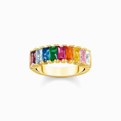 Thomas Sabo TR2404-996-7 Ring Damen Regenbogen Bunte Steine Vergoldet Gr. 56