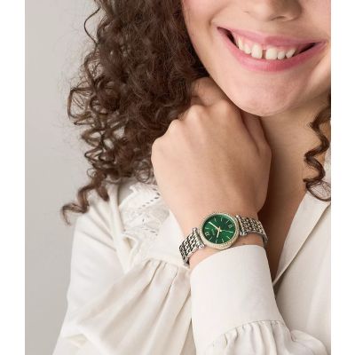 Fossil Damen-Uhr Carlie Mini Grün Analog Quarz Edelstahl-Band ES5439