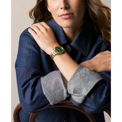 Fossil Damen-Uhr Scarlette Analog Quarz Edelstahl-Band Gold-Ton ES5460